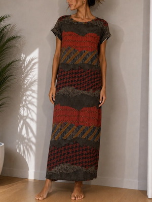 Long dress handmade, used, colorful cotton, fits L/XL