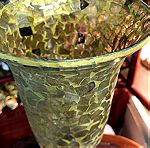  Σπάνια Αντίκα 50 ετών Ιταλικό μεγάλο κηροπήγιο επιτραπέζιο κρυστάλλινο βιτρώ ψηφιδωτό με χρυσές αποχρώσεις σε μασίφ σκαλιστή μπρούντζινη βάση...Άθικτο!