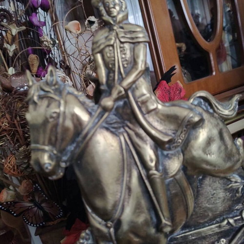 Antika fireplace tool set used, bronze with Napoleon Bonaparte figure