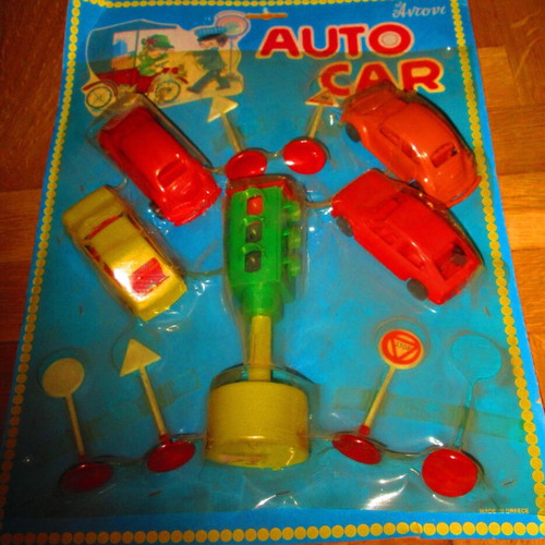 Plastic Greek Toy Cars and Traffic Signs from Antony 70s new