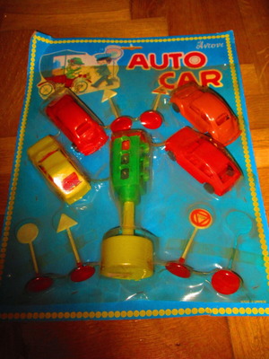 Plastic Greek Toy Cars and Traffic Signs from Antony 70s new