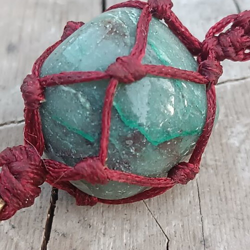 Macrame necklace pouch with chrysocolla quantum quattro silica stone, new