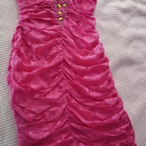 Short tight strapless dress with lace pink like new, size S