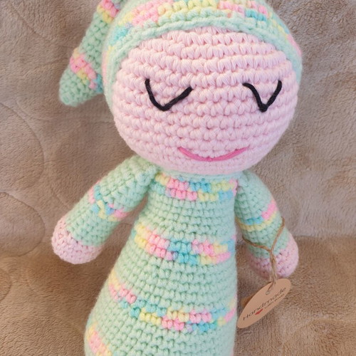 Handmade sleeping baby doll, new, colorful knit, 22cm×12cm