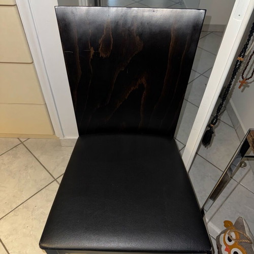 Wooden brown chairs with leather seat used, set of 6