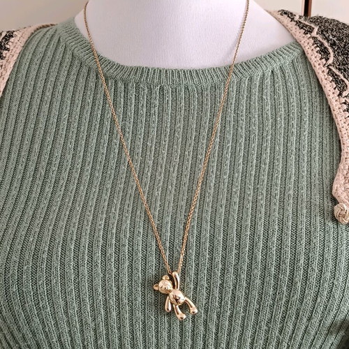 Steel necklace with 18K gold-tone bear pendant, handmade from scratch