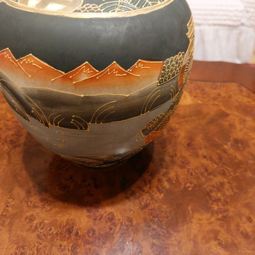 Satsuma vase with cross used, vintage, 28×24 cm