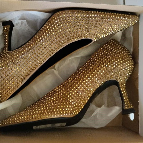 Gold high heel shoes new, size 41, 8 cm heel