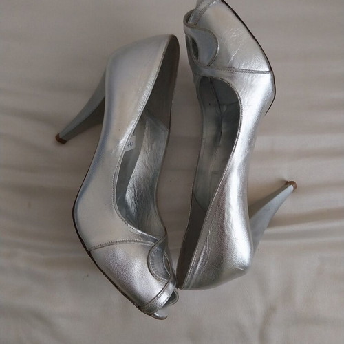 Dodici leather peep toe heels silver, new, size 40