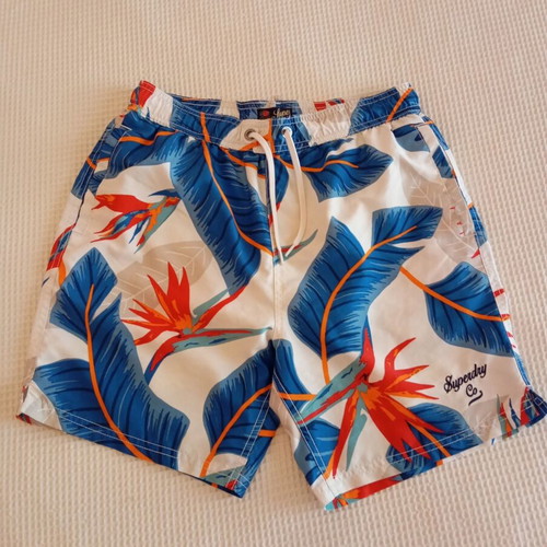 Superdry swim shorts like new, size Small, white multicolor