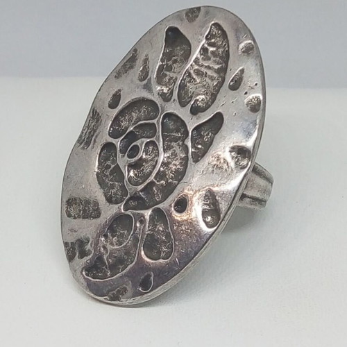 Handmade statement ring new, brutalist oval embossed silver