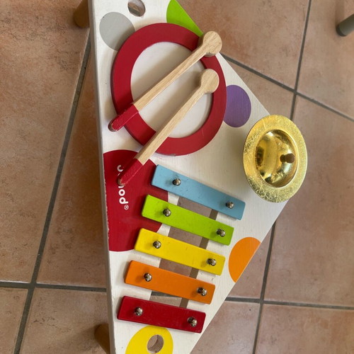Janod music table used with xylophone, cymbal and drum