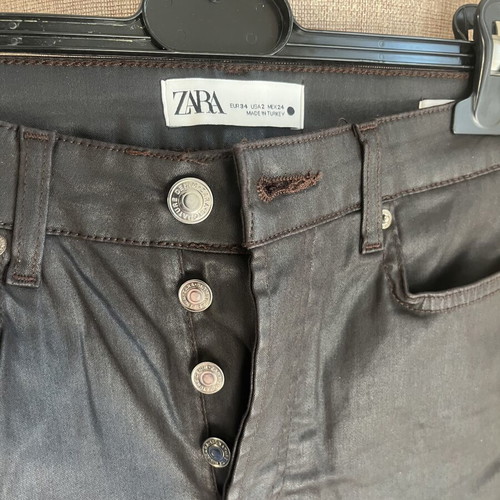 Zara brown faux leather straight pants like new, size 34
