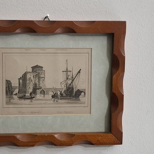 Engraving Euripe Negrepont 1835 in wooden frame like new