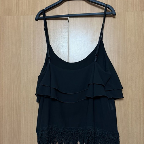 Crop top black one size like new with lace hem and adjustable straps