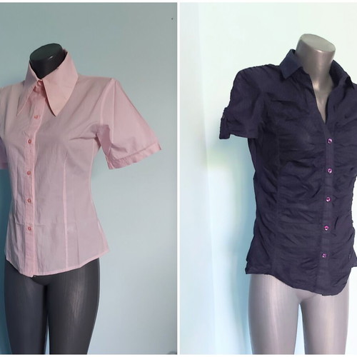 Set of 2 women's cotton shirts, fitted silhouette, pink and dark blue