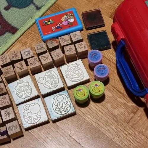 Super Mario wooden stamp set used with case