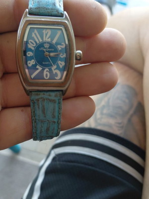 King Quartz vintage watch unisex, blue dial, leather strap
