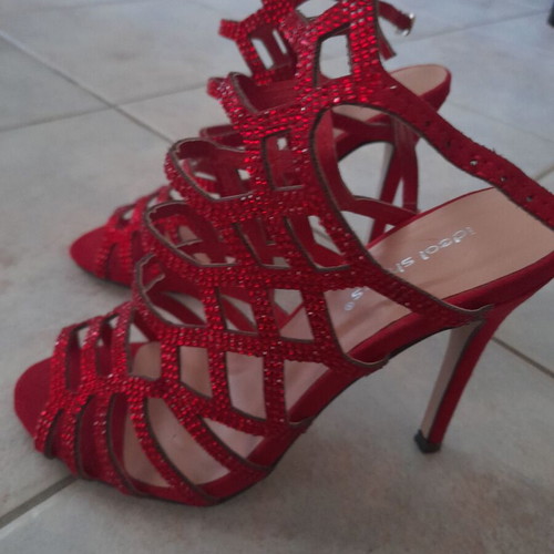 Ideal Shoes red women's sandals with strass like new, size 36, heel 11.5cm