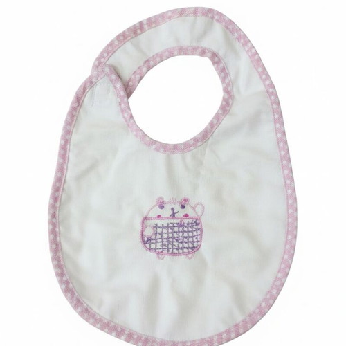 Baby bib "O kosmos tou moro" like new, white with pink details