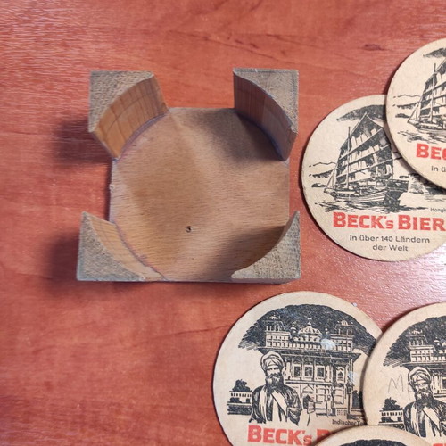 Beck's Beer Bremen Germany coasters used, pack of 11 with storage base