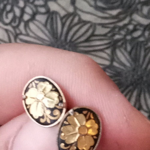 Antique gold-plated earrings with embossed flower designs like new