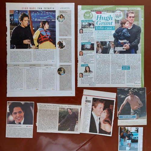 Hugh Grant magazine scraps pack, like new, 7 pieces