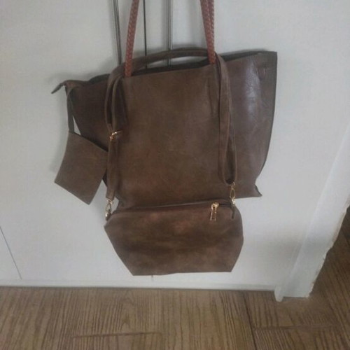 Shoulder bag set with two matching pouches like new, brown