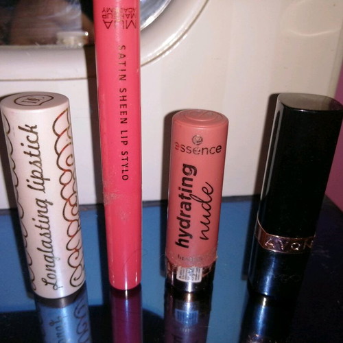 Pack of 4 branded lipsticks used Dermacol, Mua, Essence, Avon