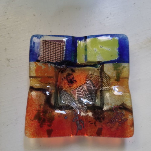 Handmade glass ashtray 10 cm with fusing technique