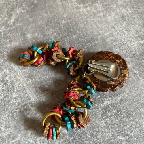 Handmade wooden earring multicolored used