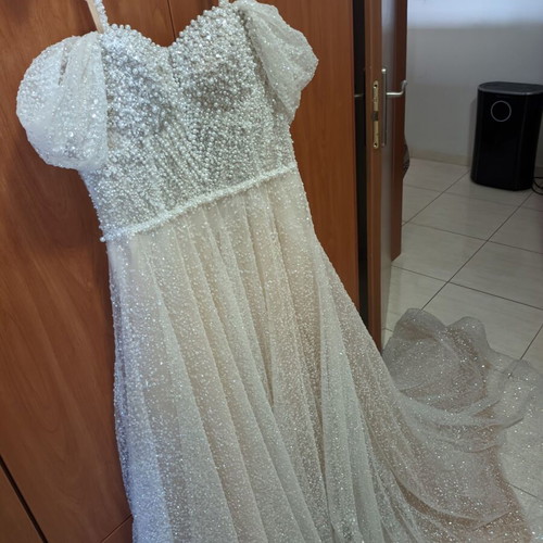 Primalicia 2025 wedding dress, beige, princess style with pearl details