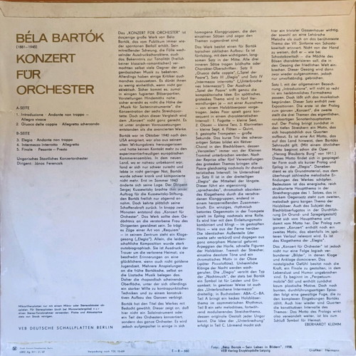 Bela Bartok Konzert für Orchester vinyl used