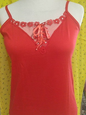 Vintage top red 1970s new, cotton