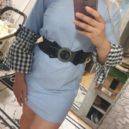 ASOS dress with wide checkered sleeves like new, size 36/S, blue