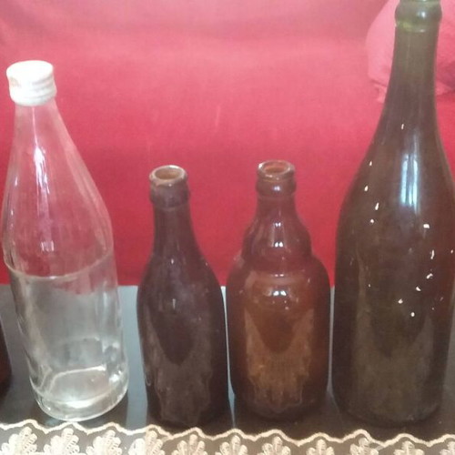 Antique wine and beer bottles used, pack of 5, 1930-1960