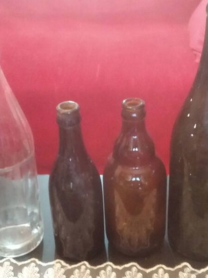 Antique wine and beer bottles used, pack of 5, 1930-1960