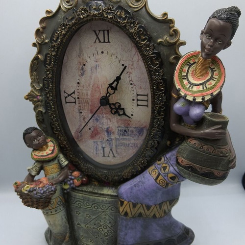 Table clock with African figures decoration, like new