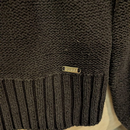 Guess women's sweater used, black with cable knit and puff sleeves