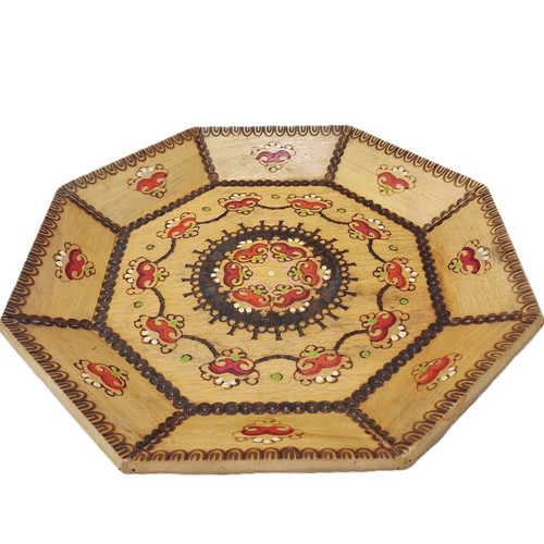 Wooden Octagonal Wall Panel Vintage 1976 Hand-Painted Decoration