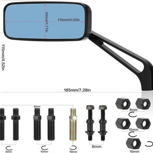 LKV Universal Motorcycle Mirrors with 8mm and 10mm Adapters for Harley and More
