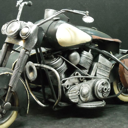 Decorative vintage Harley Davidson type motorcycle with sidecar used