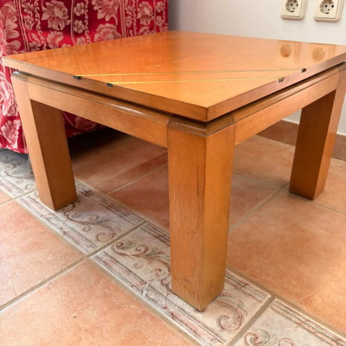 Coffee Table Set used, 3 pieces, solid wood with metal details