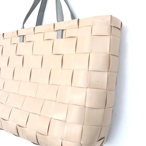 Handed by tote bag used, beige, recycled plastic