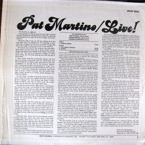 Pat Martino Live! LP σαν καινούργιο, Jazz, 1974 αυθεντική έκδοση