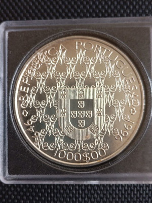 Silver coin 1000 Escudos Portugal 1996 like new, 28 gr 40 mm