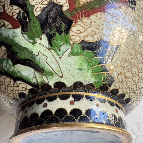 Pair of large Cloisonné vases 34 cm new with wooden bases