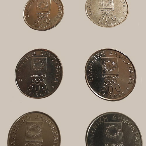 Commemorative 500 Drachma Coins Used Set of 6 Athens 2004 Olympics