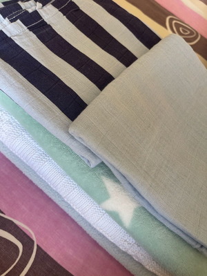 Baby blankets and cloths used, set of 3+2