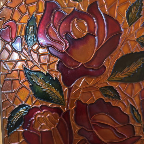 Vintage embossed painting with roses decorative stained glass mosaic